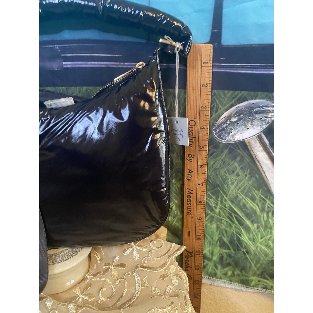A New Day Modern BLACK Recycled Nylon Detachable Crossbody Strap Hobo Hand bag - Picture 3 of 5